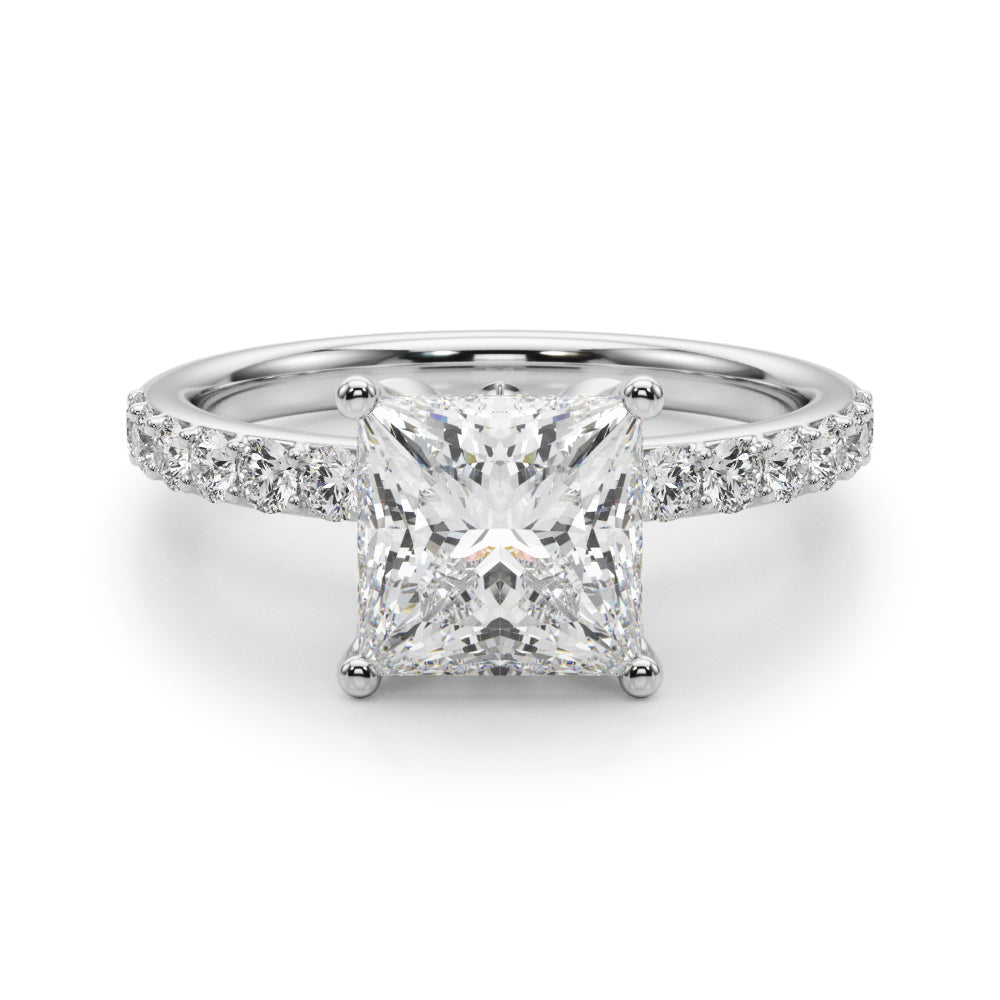 LUMEO Princess Hidden Halo Diamond Engagement Ring Angle View in Platinum 
