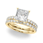 LUMEO Princess Hidden Halo Diamond Engagement Ring Set in 18k Solid Yellow Gold 