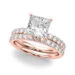 LUMEO Princess Hidden Halo Diamond Engagement Ring Set in 18k Solid Rose Gold 