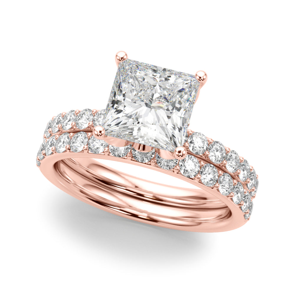 LUMEO Princess Hidden Halo Diamond Engagement Ring Set in 18k Solid Rose Gold 
