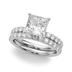 LUMEO Princess Hidden Halo Diamond Engagement Ring Set in Platinum 