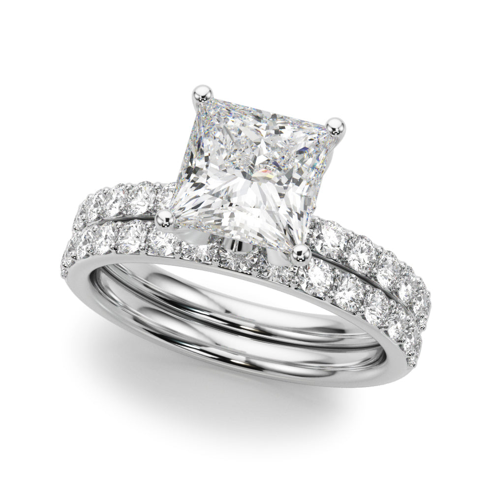 LUMEO Princess Hidden Halo Diamond Engagement Ring Set in Platinum 