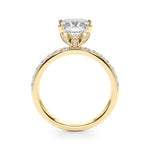 LUMEO Princess Hidden Halo Diamond Engagement Ring Side View in 18k Solid Yellow Gold 