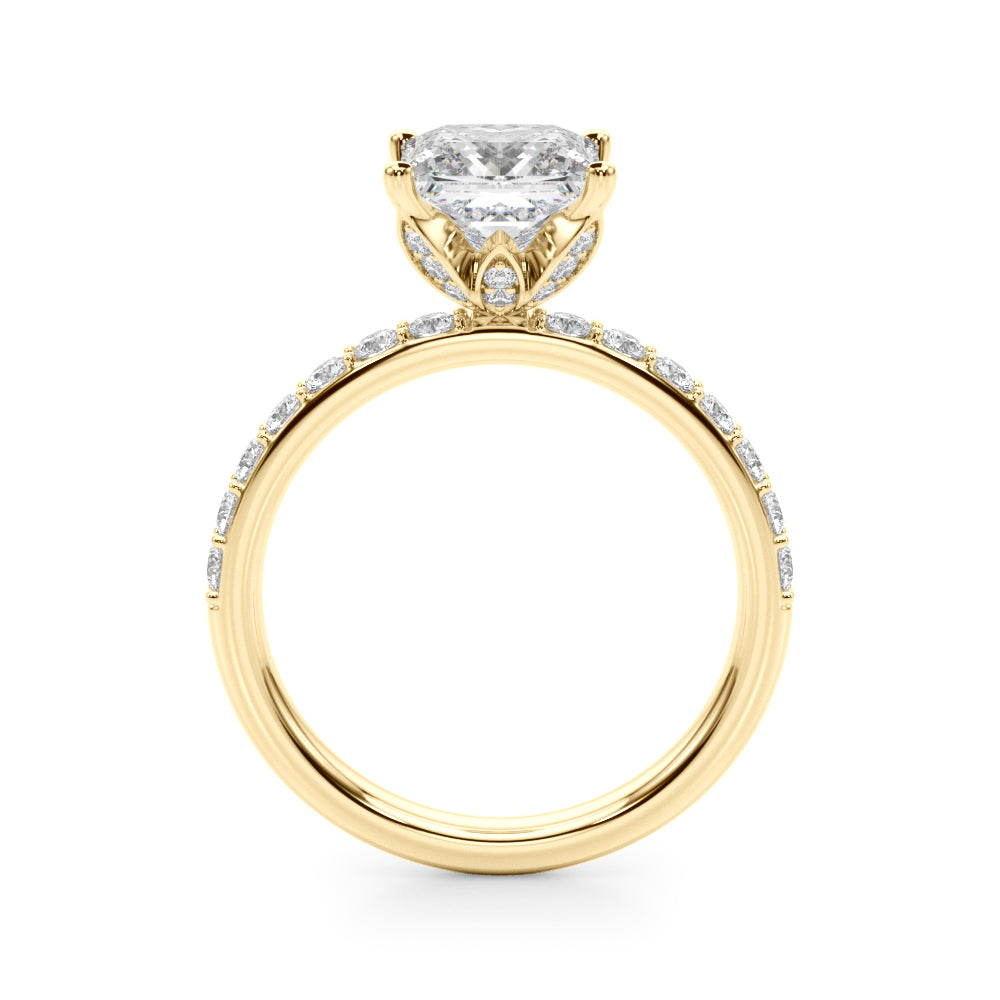 LUMEO Princess Hidden Halo Diamond Engagement Ring Side View in 18k Solid Yellow Gold 