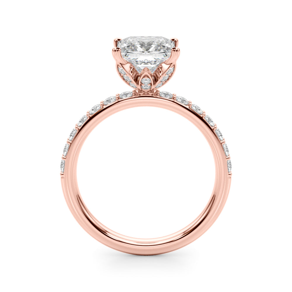 LUMEO Princess Hidden Halo Diamond Engagement Ring Side View in 18k Solid Rose Gold 