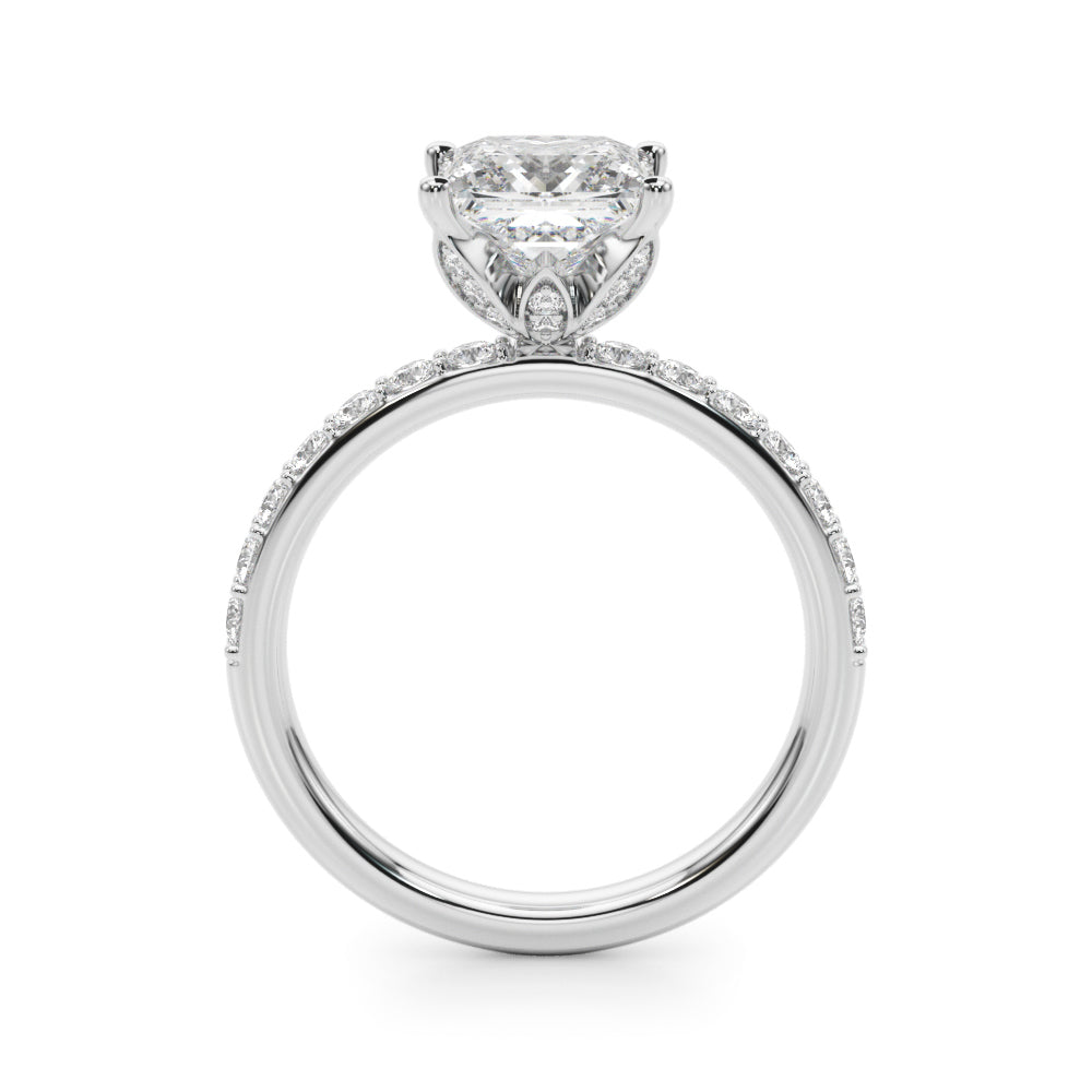 LUMEO Princess Hidden Halo Diamond Engagement Ring Side View in Platinum 