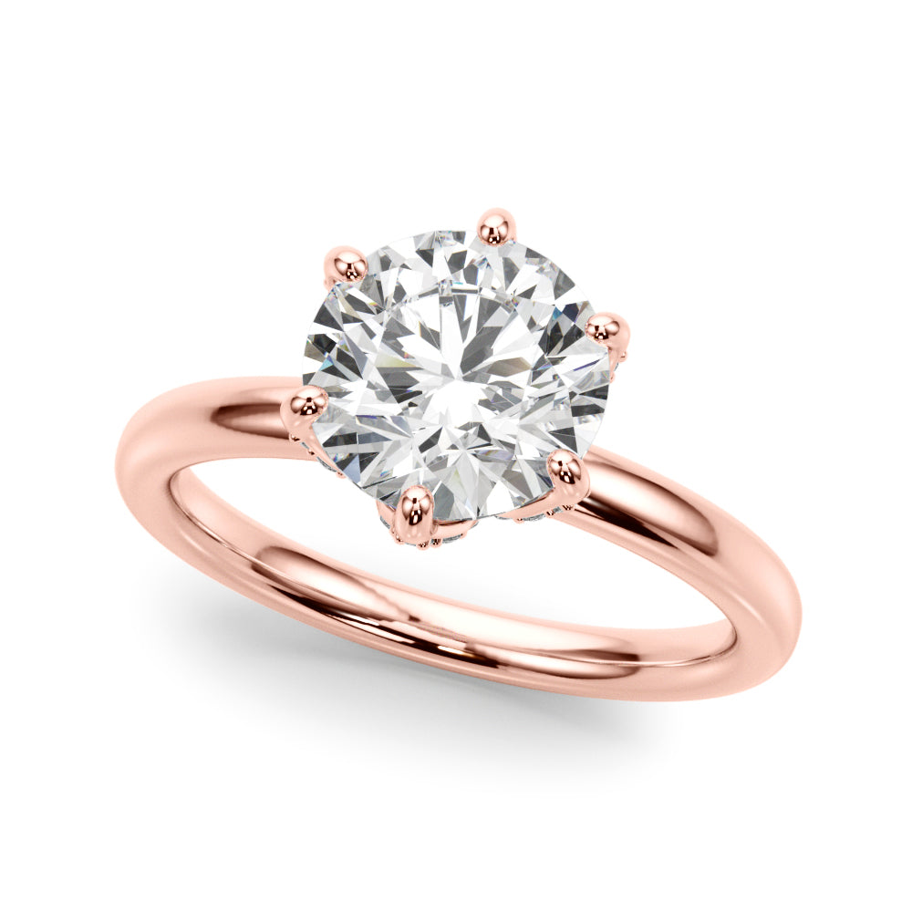 LUMEO Round Hidden Halo Diamond Engagement Ring Front View in 18k Solid Rose Gold 