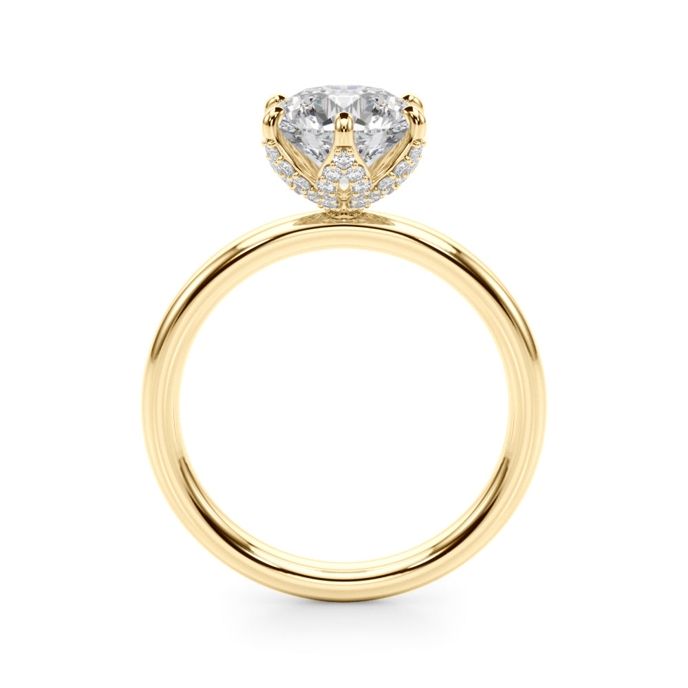 LUMEO Round Hidden Halo Diamond Engagement Ring Side View in 18k Solid Yellow Gold 