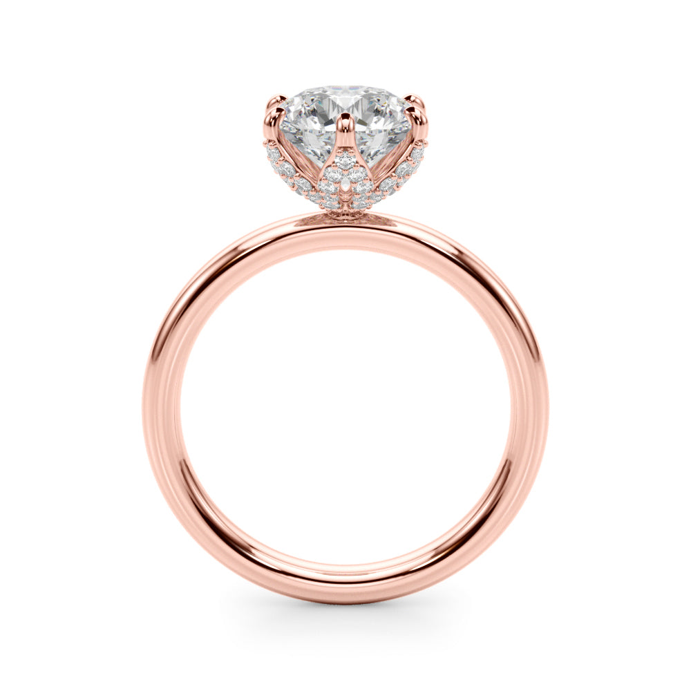 LUMEO Round Hidden Halo Diamond Engagement Ring Side View in 18k Solid Rose Gold 