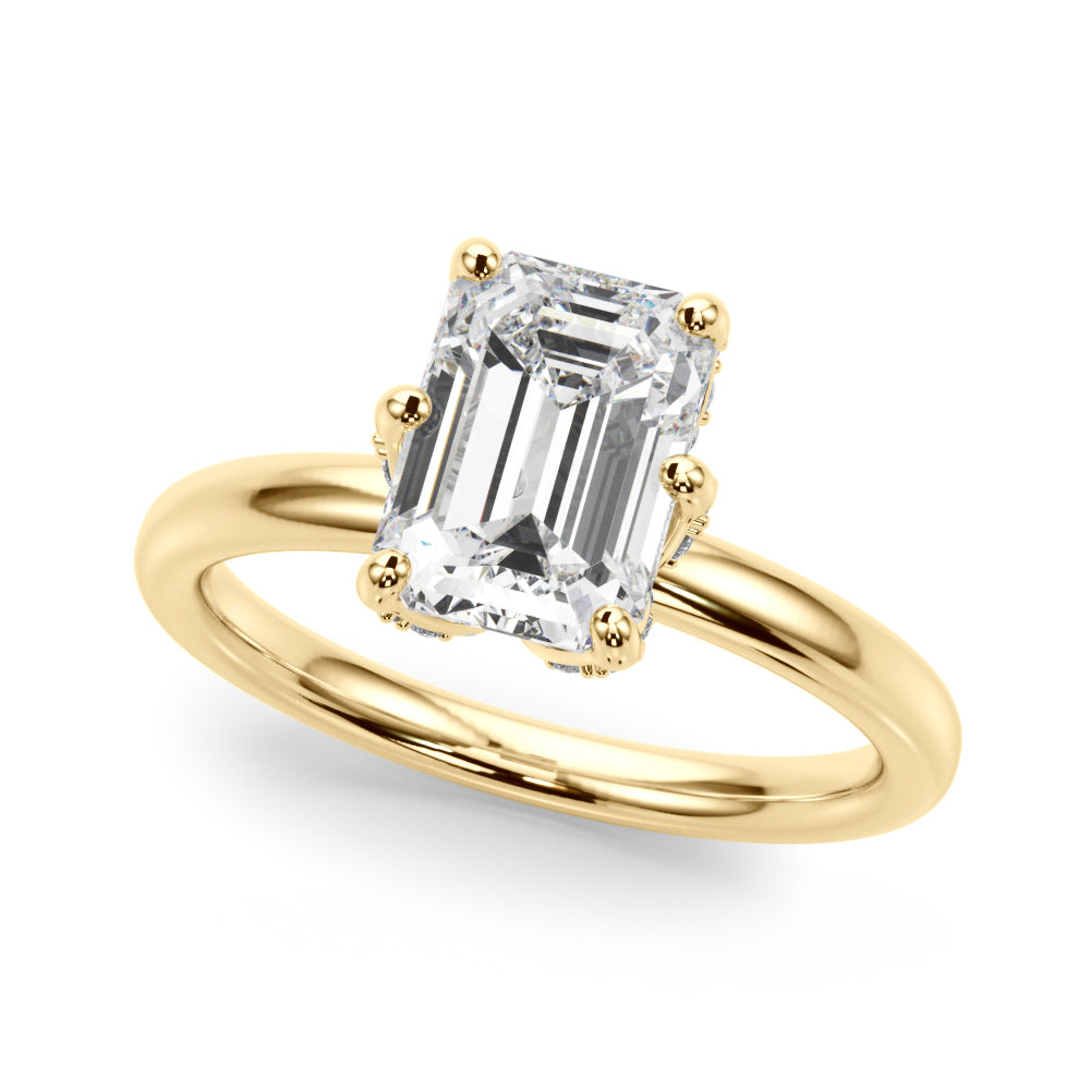 LUMEO Emerald Hidden Halo Diamond Engagement Ring Front View in 18k Solid Yellow Gold 
