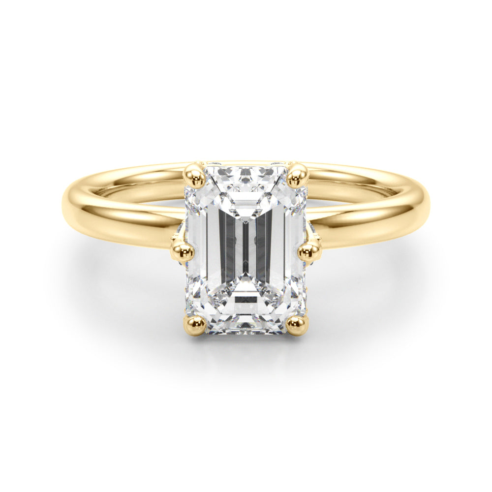 LUMEO Emerald Hidden Halo Diamond Engagement Ring Angle View in 18k Solid Yellow Gold 