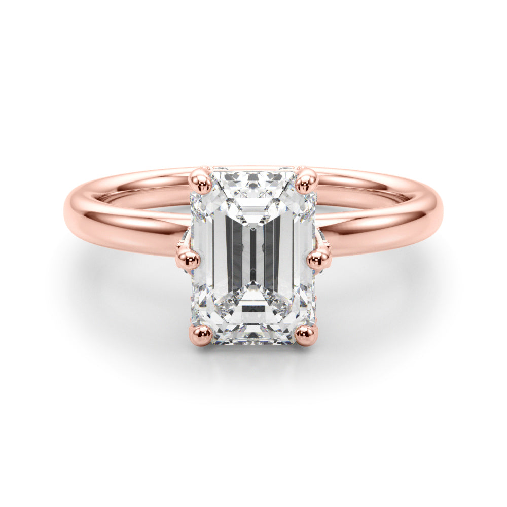 LUMEO Emerald Hidden Halo Diamond Engagement Ring Angle View in 18k Solid Rose Gold 