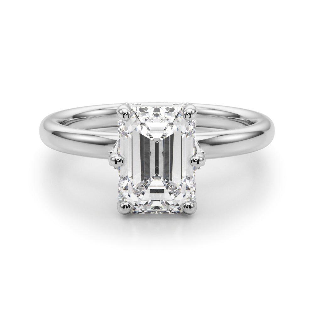 LUMEO Emerald Hidden Halo Diamond Engagement Ring Angle View in Platinum 