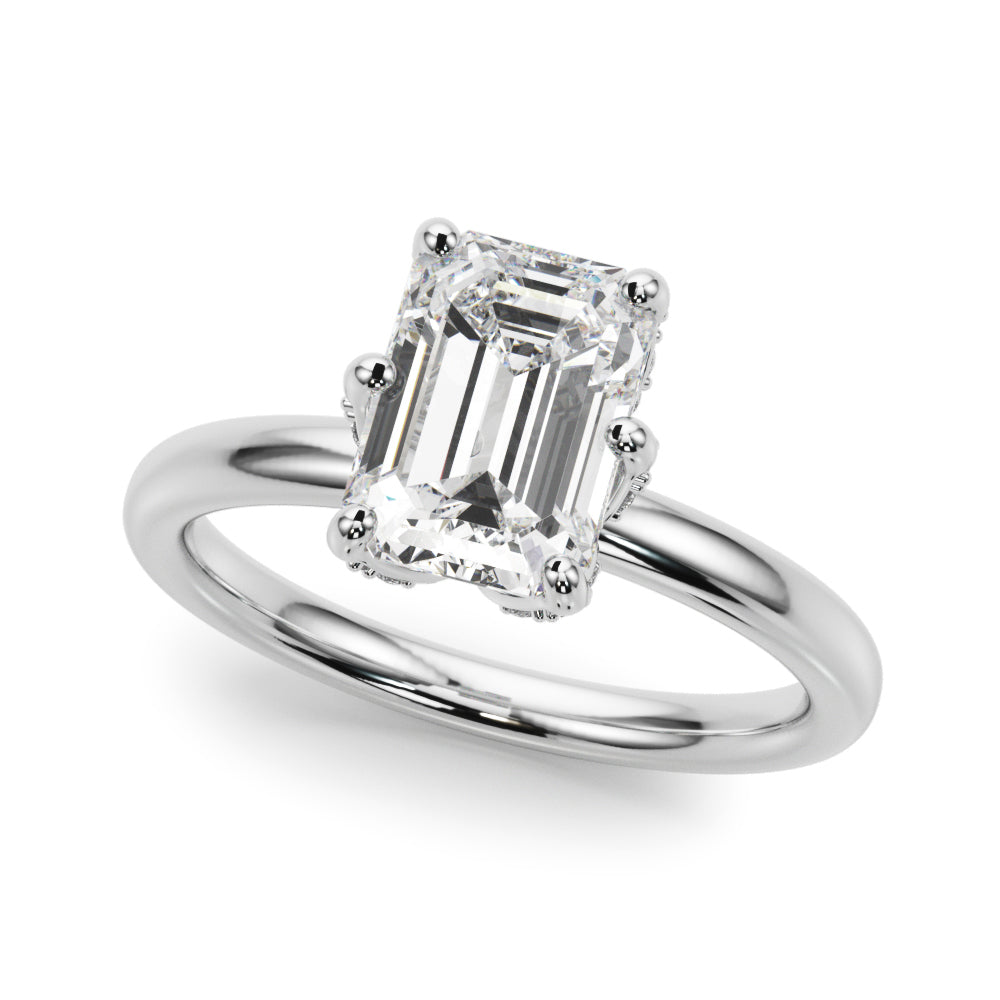 LUMEO Emerald Hidden Halo Diamond Engagement Ring Front View in Platinum 