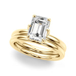LUMEO Emerald Hidden Halo Diamond Engagement Ring Set in 18k Solid Yellow Gold 