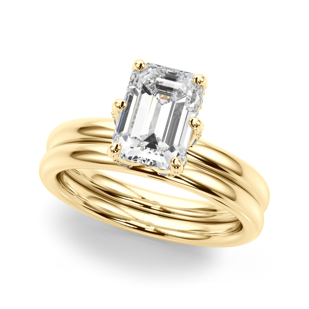 LUMEO Emerald Hidden Halo Diamond Engagement Ring Set in 18k Solid Yellow Gold 