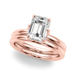 LUMEO Emerald Hidden Halo Diamond Engagement Ring Set in 18k Solid Rose Gold 