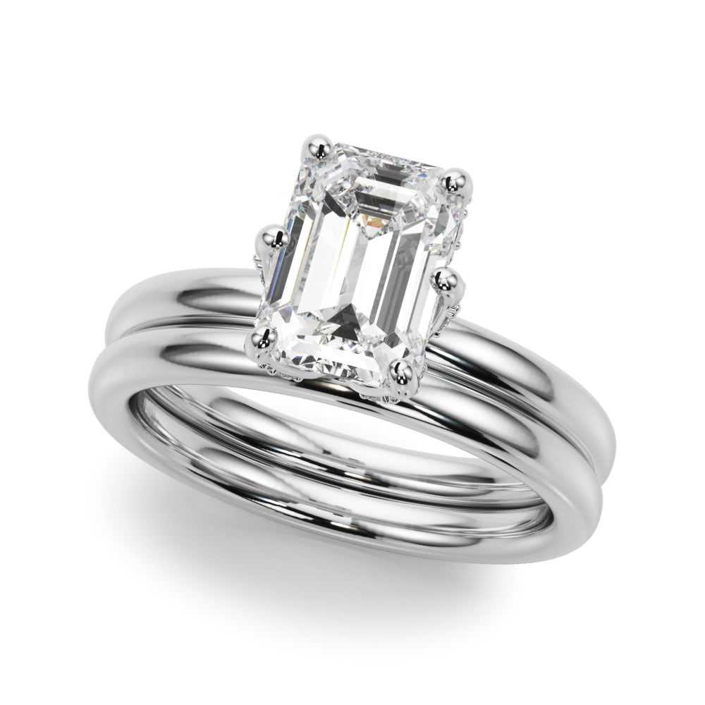 LUMEO Emerald Hidden Halo Diamond Engagement Ring Set in Platinum 