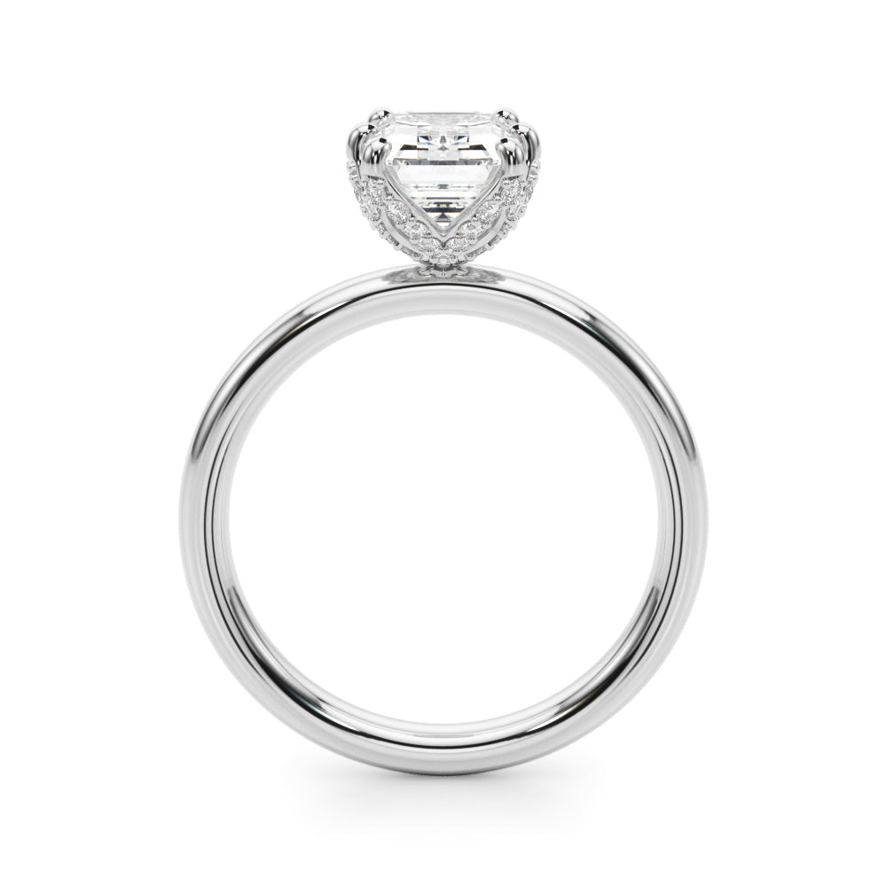 LUMEO Emerald Hidden Halo Diamond Engagement Ring Side View in Platinum 