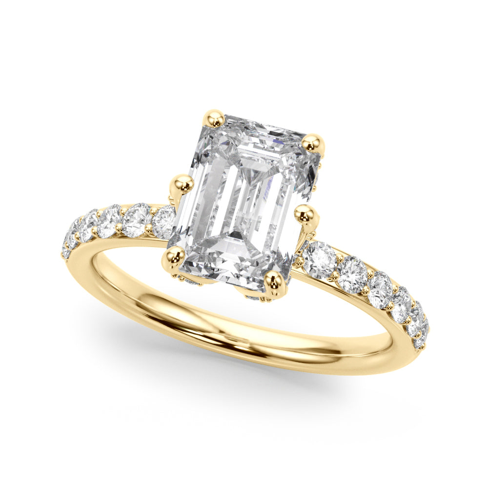 LUMEO Emerald Hidden Halo Diamond Engagement Ring Front View in 18k Solid Yellow Gold 