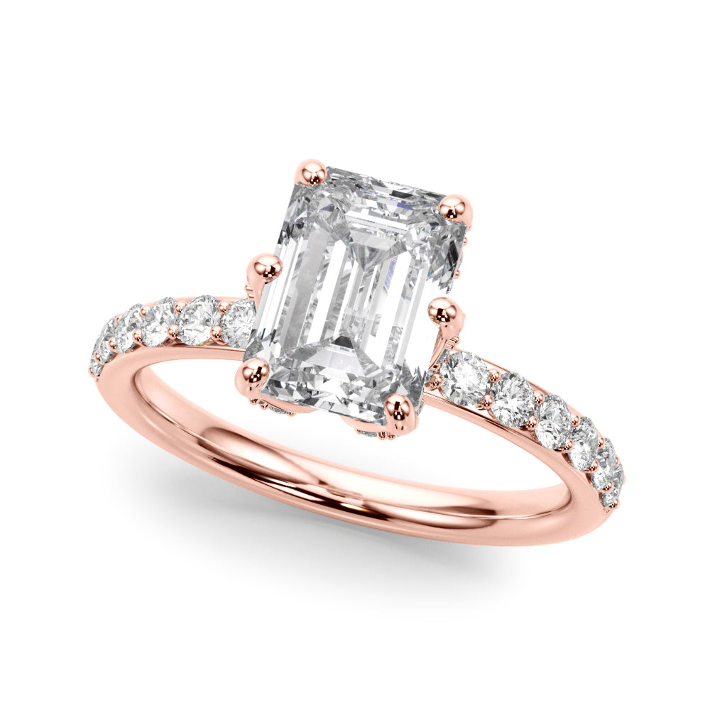 LUMEO Emerald Hidden Halo Diamond Engagement Ring Front View in 18k Solid Rose Gold 