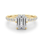 LUMEO Emerald Hidden Halo Diamond Engagement Ring Angle View in 18k Solid Yellow Gold 