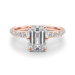 LUMEO Emerald Hidden Halo Diamond Engagement Ring Angle View in 18k Solid Rose Gold 