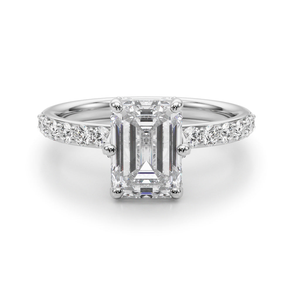 LUMEO Emerald Hidden Halo Diamond Engagement Ring Angle View in Platinum 