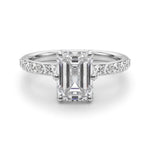 LUMEO Emerald Hidden Halo Diamond Engagement Ring Angle View in Platinum 