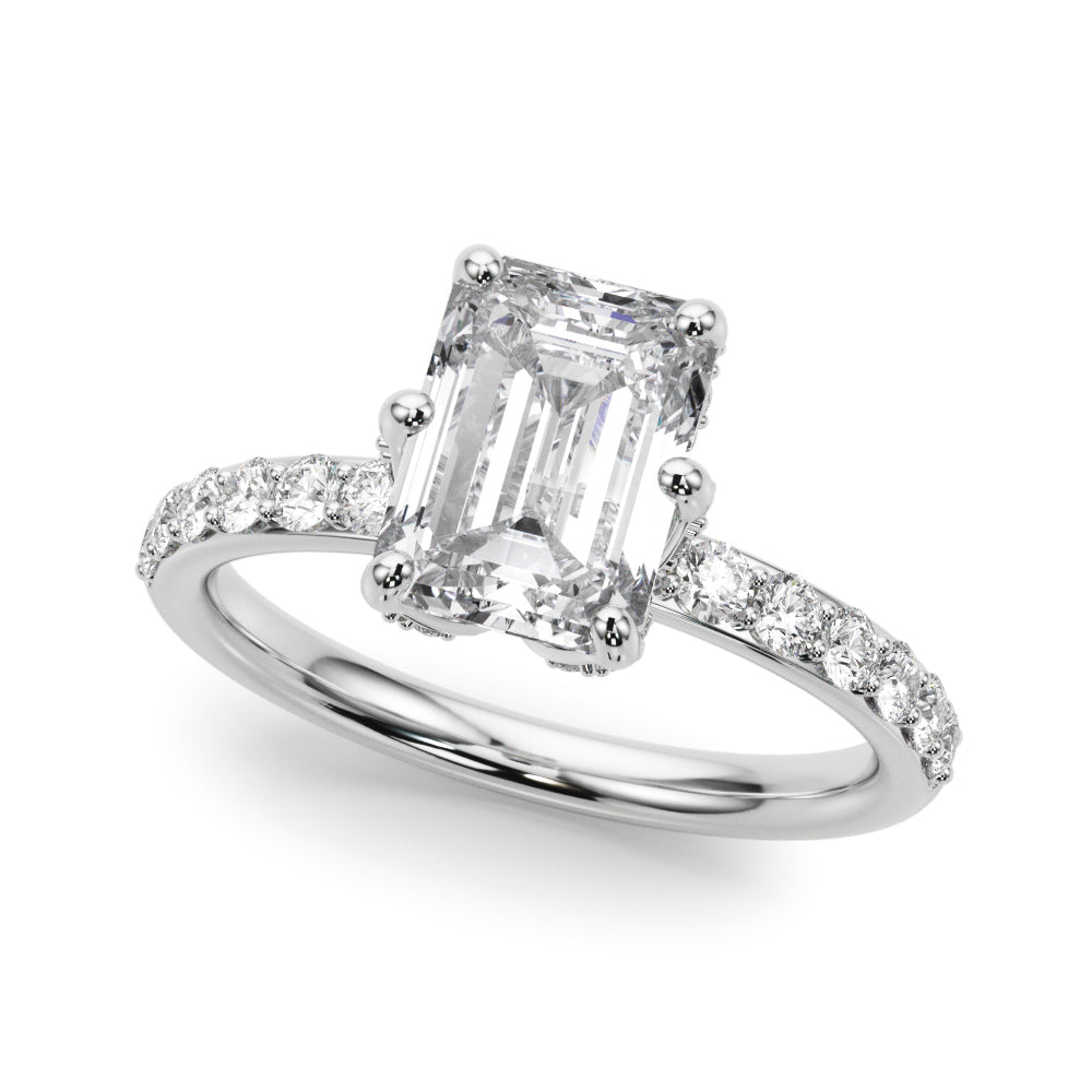 LUMEO Emerald Hidden Halo Diamond Engagement Ring Front View in Platinum 