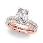 LUMEO Emerald Hidden Halo Diamond Engagement Ring Set in 18k Solid Rose Gold 