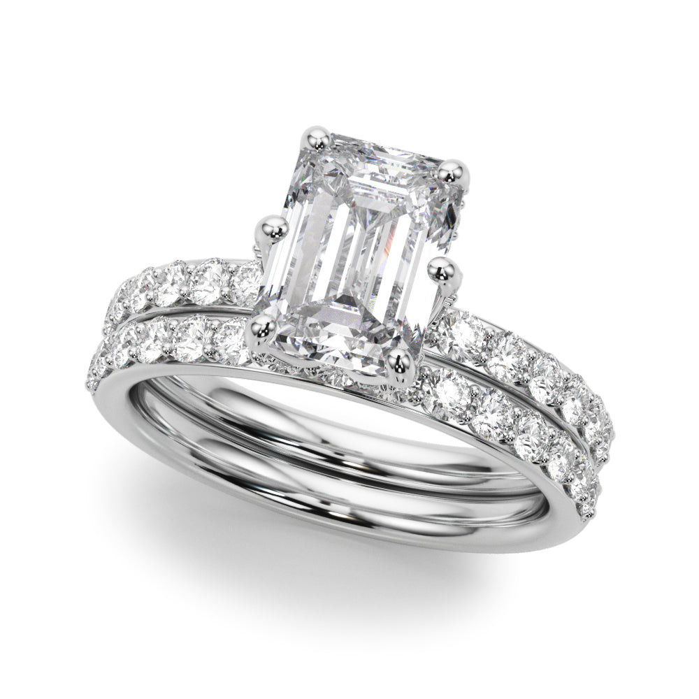 LUMEO Emerald Hidden Halo Diamond Engagement Ring Set in Platinum 