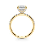 LUMEO Emerald Hidden Halo Diamond Engagement Ring Side View in 18k Solid Yellow Gold 