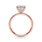 LUMEO Emerald Hidden Halo Diamond Engagement Ring Side View in 18k Solid Rose Gold 