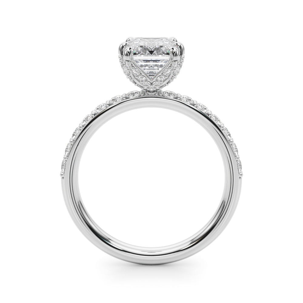LUMEO Emerald Hidden Halo Diamond Engagement Ring Side View in Platinum 