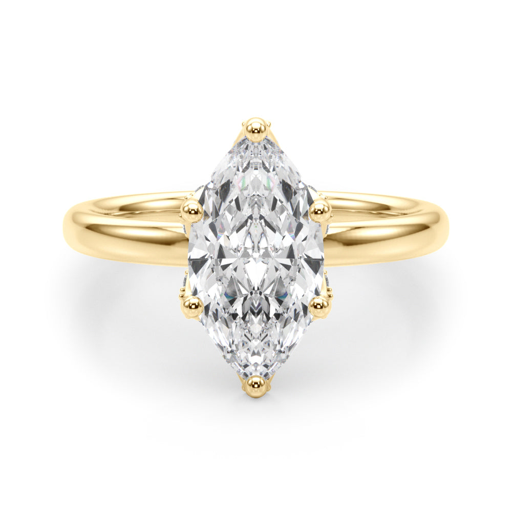 LUMEO Marquise Hidden Halo Diamond Engagement Ring Angle View in 18k Solid Yellow Gold 