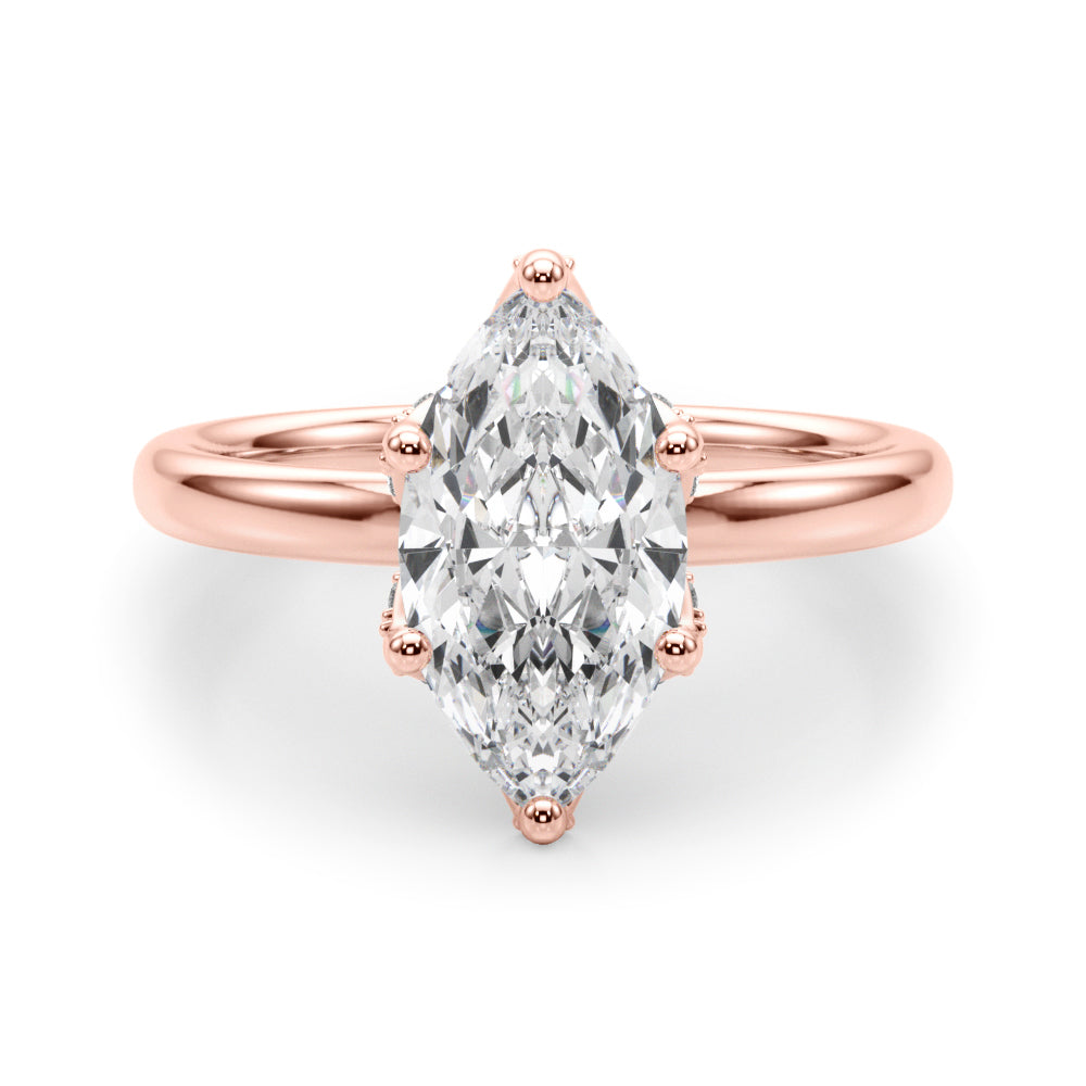 LUMEO Marquise Hidden Halo Diamond Engagement Ring Angle View in 18k Solid Rose Gold 