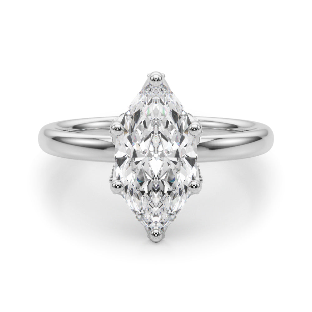 LUMEO Marquise Hidden Halo Diamond Engagement Ring Angle View in Platinum 