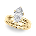 LUMEO Marquise Hidden Halo Diamond Engagement Ring Set in 18k Solid Yellow Gold 