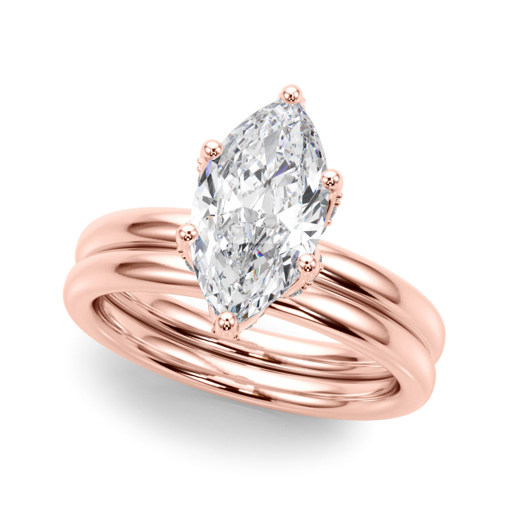 LUMEO Marquise Hidden Halo Diamond Engagement Ring Set in 18k Solid Rose Gold 