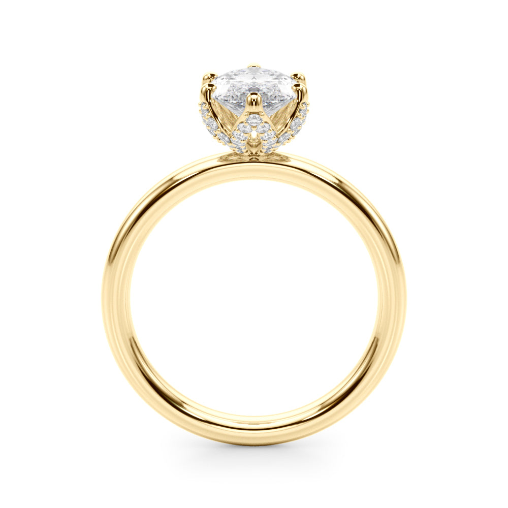 LUMEO Marquise Hidden Halo Diamond Engagement Ring Side View in 18k Solid Yellow Gold 