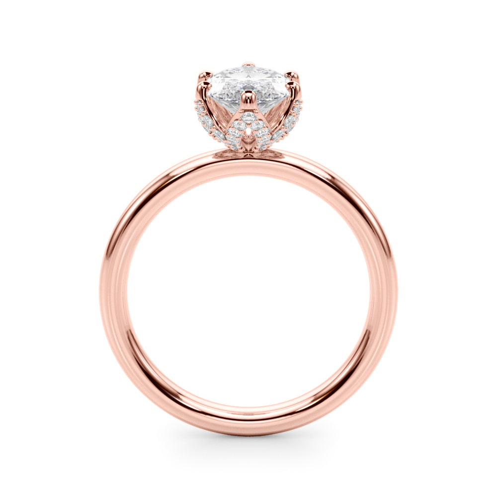 LUMEO Marquise Hidden Halo Diamond Engagement Ring Side View in 18k Solid Rose Gold 