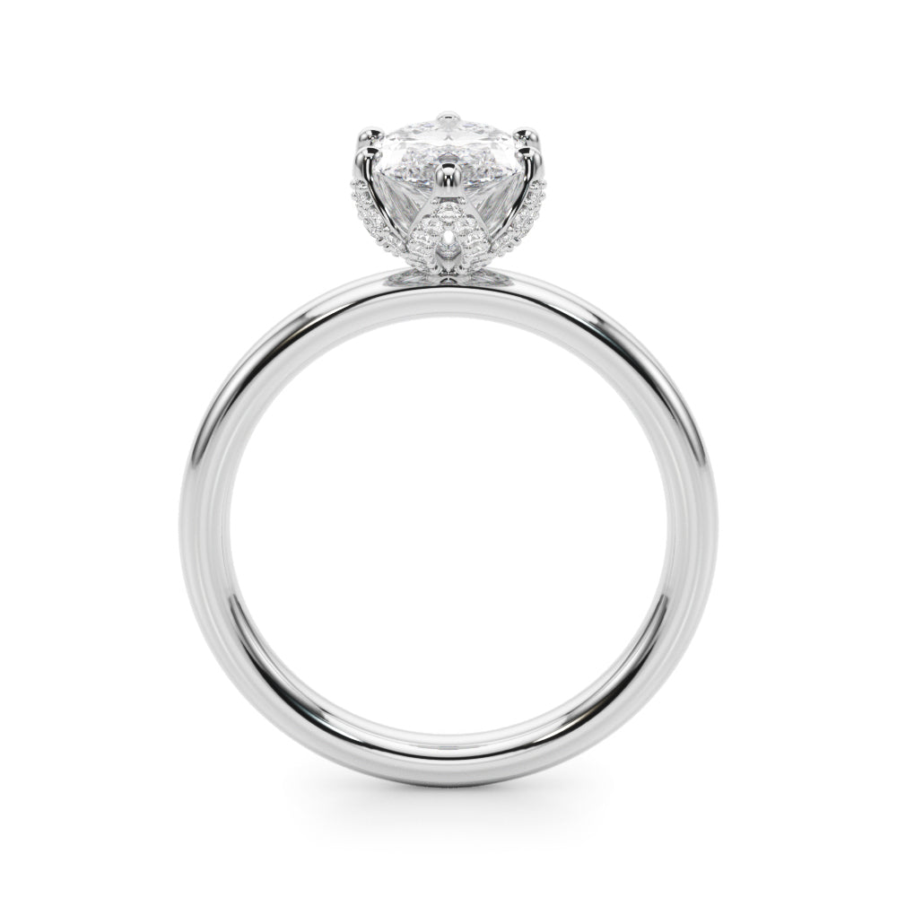 LUMEO Marquise Hidden Halo Diamond Engagement Ring Side View in Platinum 