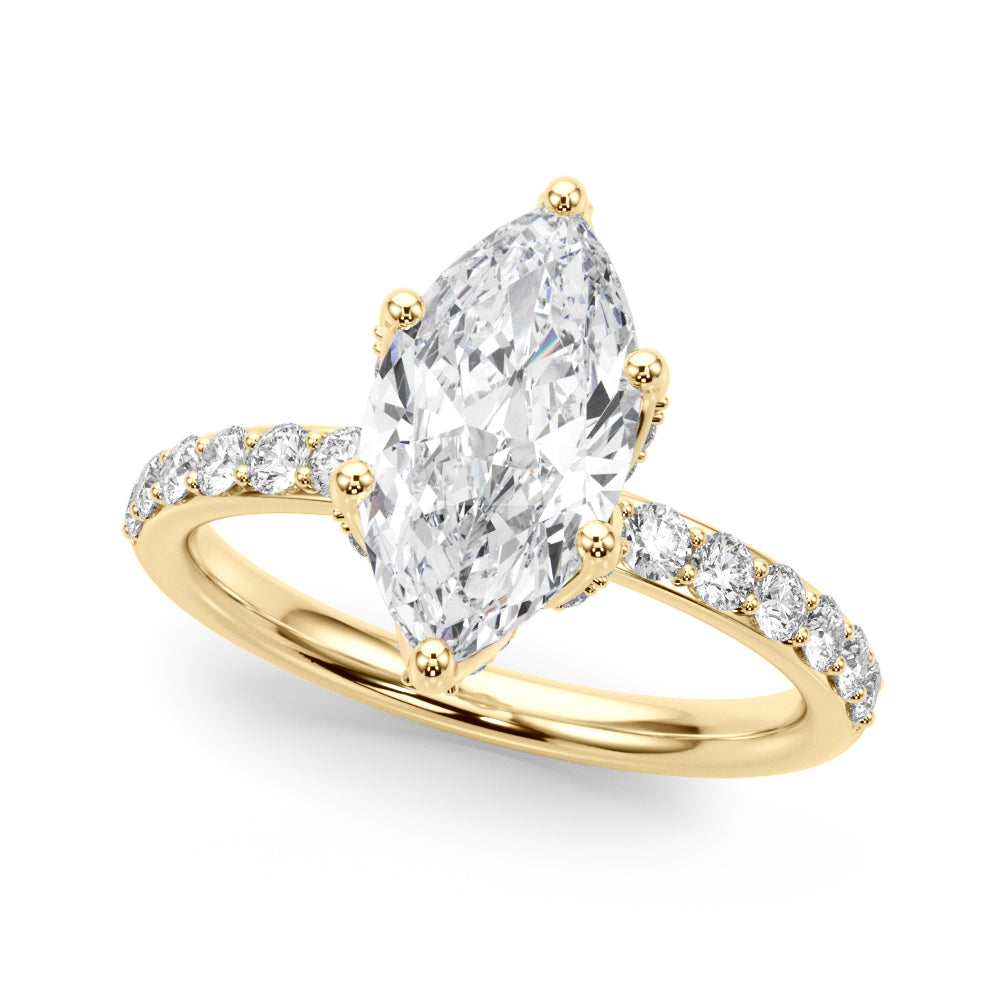 LUMEO Marquise Hidden Halo Diamond Engagement Ring Front View in 18k Solid Yellow Gold 