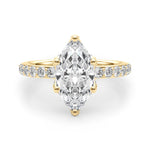 LUMEO Marquise Hidden Halo Diamond Engagement Ring Angle View in 18k Solid Yellow Gold 