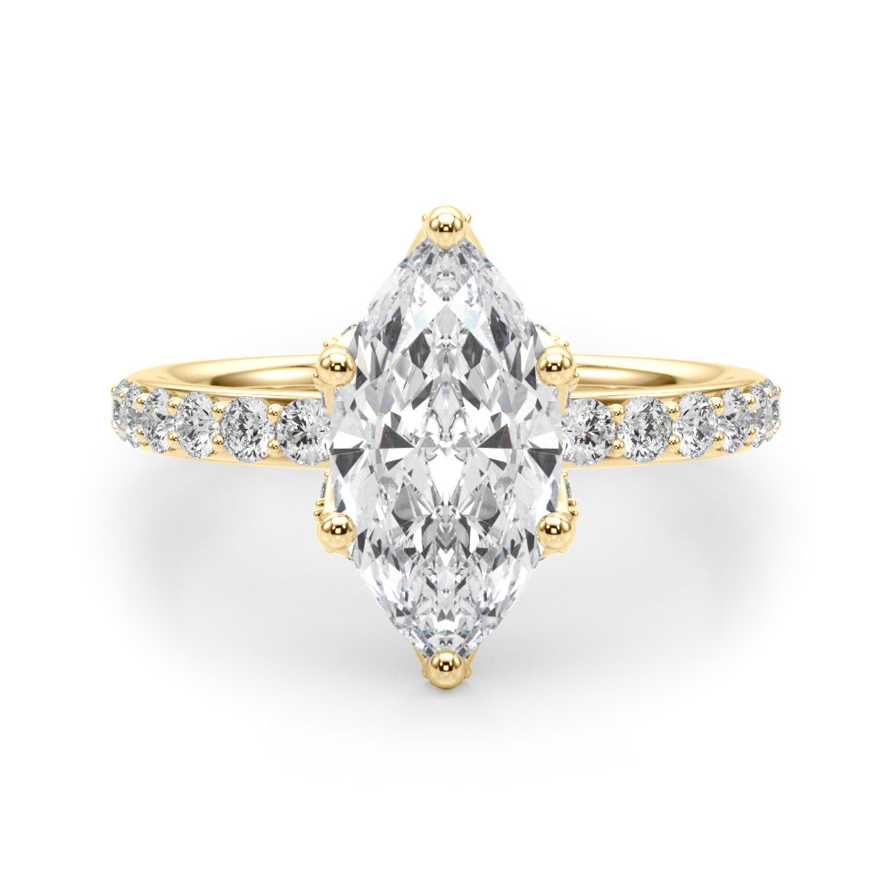 LUMEO Marquise Hidden Halo Diamond Engagement Ring Angle View in 18k Solid Yellow Gold 