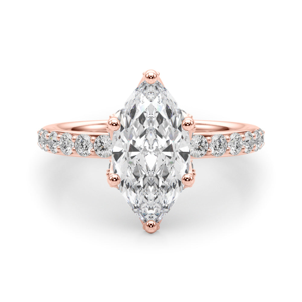 LUMEO Marquise Hidden Halo Diamond Engagement Ring Angle View in 18k Solid Rose Gold 