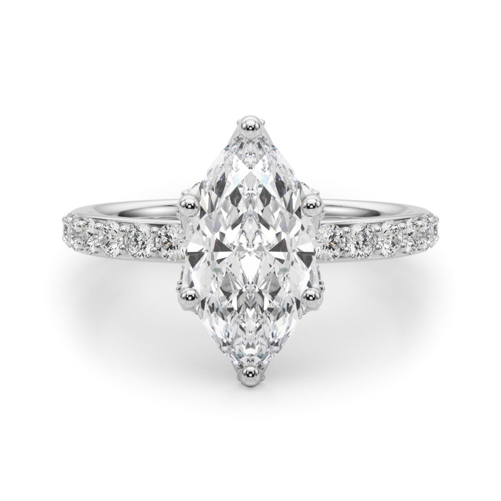 LUMEO Marquise Hidden Halo Diamond Engagement Ring Angle View in Platinum 