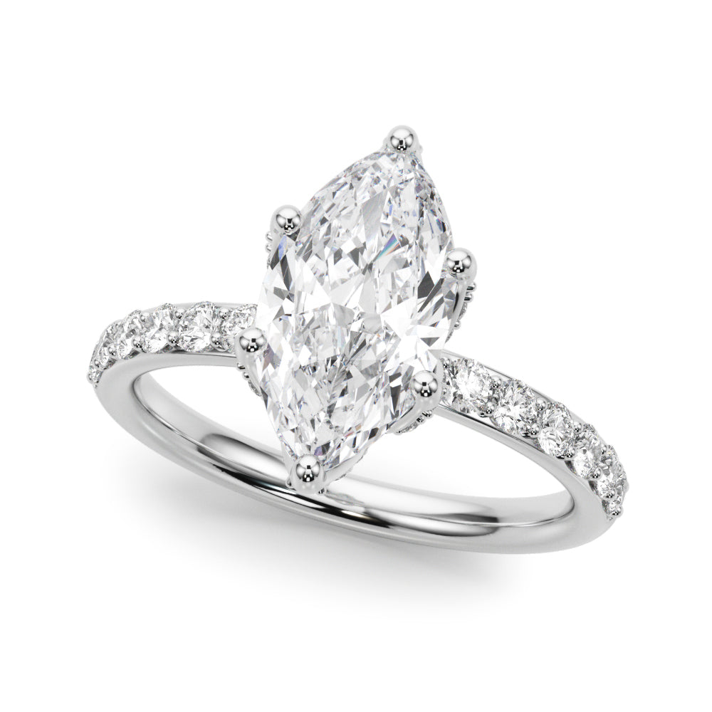 LUMEO Marquise Hidden Halo Diamond Engagement Ring Front View in Platinum 