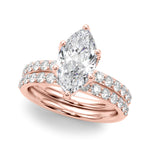 LUMEO Marquise Hidden Halo Diamond Engagement Ring Set in 18k Solid Rose Gold 